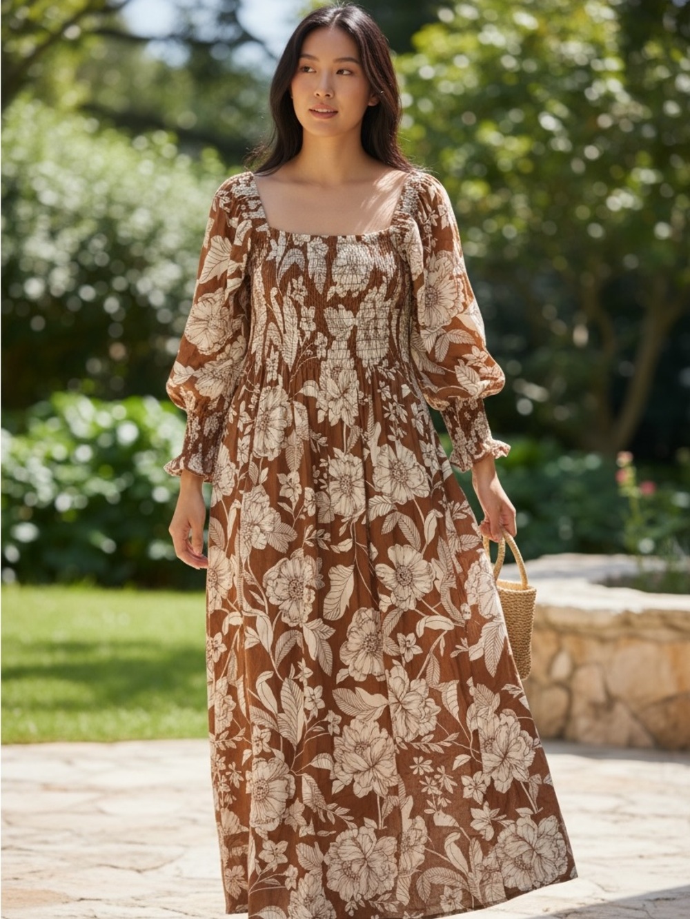 Petal & Pup Brown Floral Smocked Maxi Dress - Picture 2 of 4